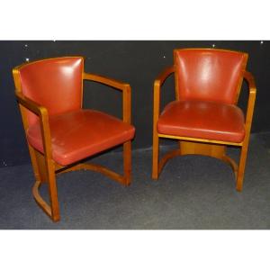Paire de Fauteuils "Le Wiebe" de Hugues Chevalier, cuir rouge