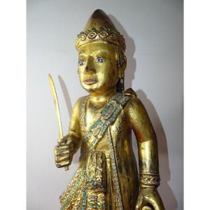 Large Wooden Buddha, 75 Cm, Gilded With Gold Leaf, 19th Century
