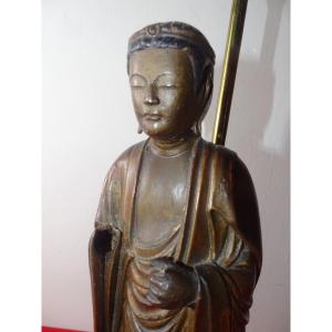 ancien bouddha japonais monté en lampe XIXème