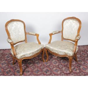 Pair Of Louis XV Period Cabriolet Armchairs, 18th Century