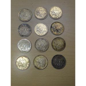 Lot Of 12 5-franc Sower Coins - Silver + 3 Small Gifts