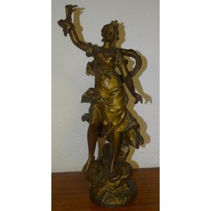Large Patinated Bronze Regule Statue Of Fortune, Signed Louis Auguste Moreau