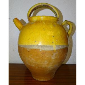 GARGOULETTE Ancienne, Terre cuite vernissée jaune, Cruche, sud de la france, XIXème