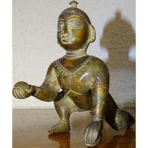 Bronze Of Balakrishna With Silver Inclusion, India, Orissa, 16th-17th Century, Double Signature
