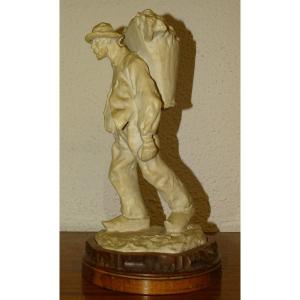 Gres Mougin Signed Ernest Wittmann, l'Homme à La Hotte 2, Early 20th Century