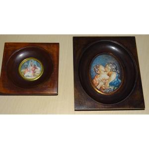 2 miniatures sur ivoire du XIXème, fragonard, A.SERVIGNE