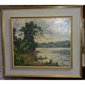 Marcel Parturier (1901-1976) La Berge A Moisson, Oil/canvas