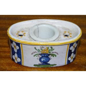 Antique Rouen Earthenware Inkwell 18th Century