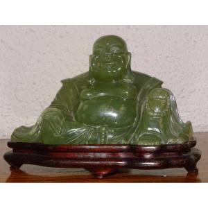 Antique Jade Sculpture, Laughing Buddha, Early 20th Century, China