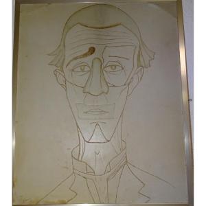 bernard buffet, oeuvre réalisée en cuir signé fanny, a decor de visage de clown