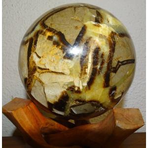 Large Polished Septaria Sphere ☆ Diameter: 135 Mm / Weight: 3.25 Kg ☆ Natural Mineral