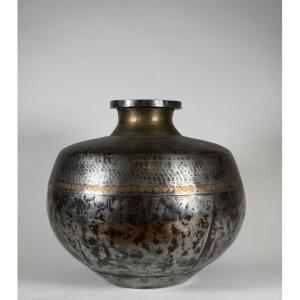 ancienne jarre à eau en fer et alliage métallique, Inde du Rajasthan, XIXème