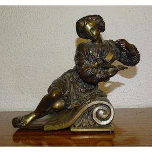 sculpture bronze d'un jeune écrivain, XIXème