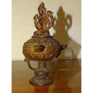Bronze Incense Burner Topped With A Buddha, Asia, 18th Or 19th Century.