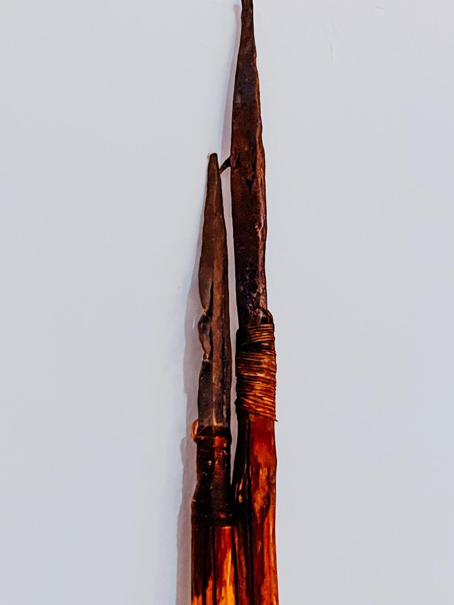 Paire De Flèches Anciennes XIXème Océanie Métal Et Bambou-photo-2
