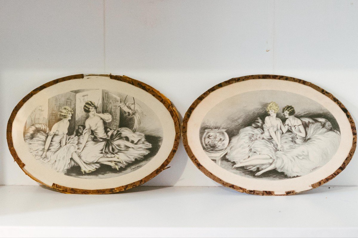 Paire De Deux Gravures Estampes Art Déco Par J. Dorval