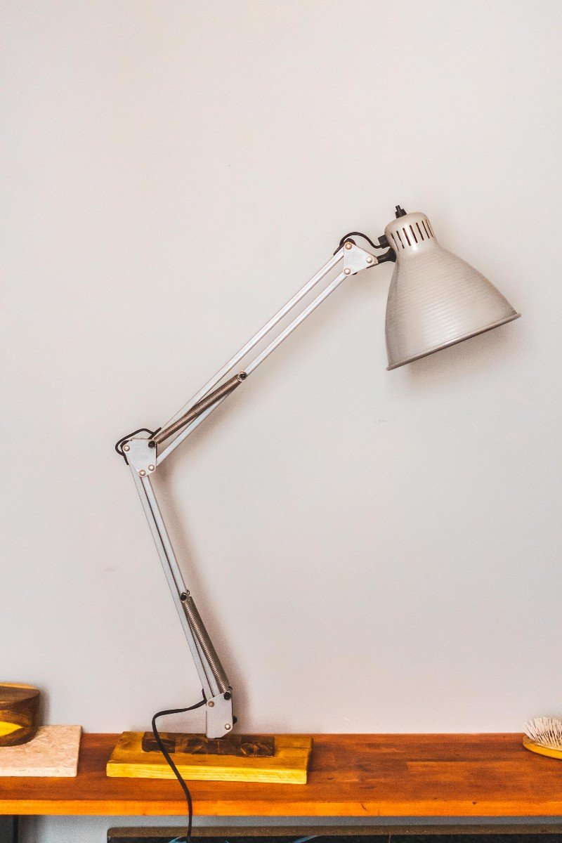 Lampe Articulée 1960 Sur Support En Bois-photo-2