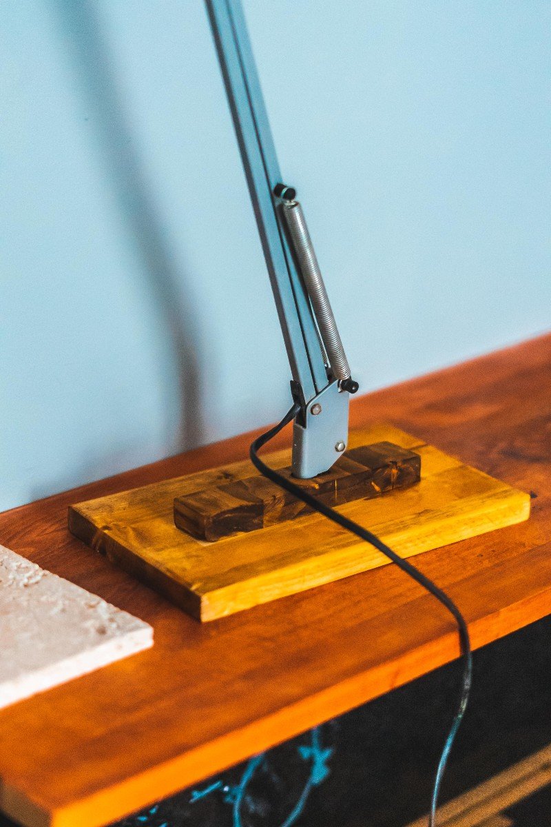 Lampe Articulée 1960 Sur Support En Bois-photo-3