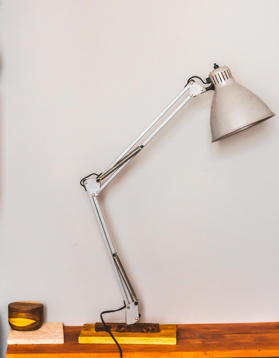 Lampe Articulée 1960 Sur Support En Bois