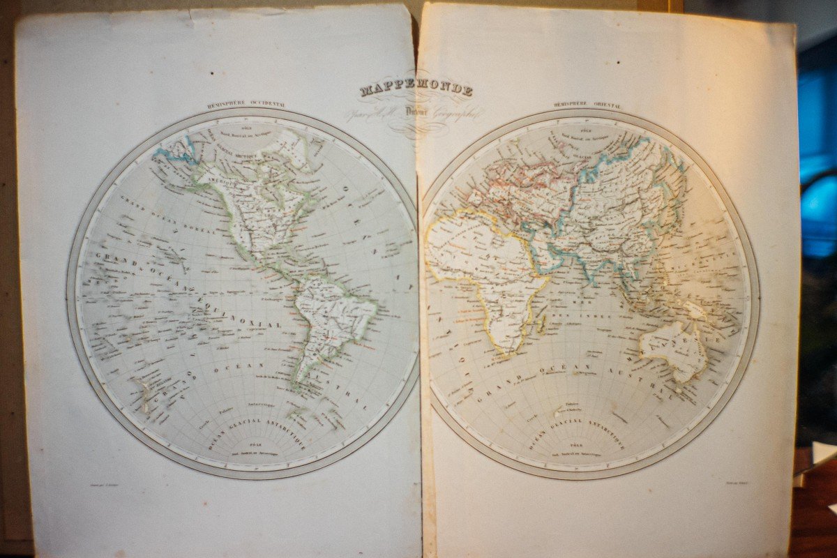 Gravure Ancienne De Grenier 1840 - Mappemonde De Dufour