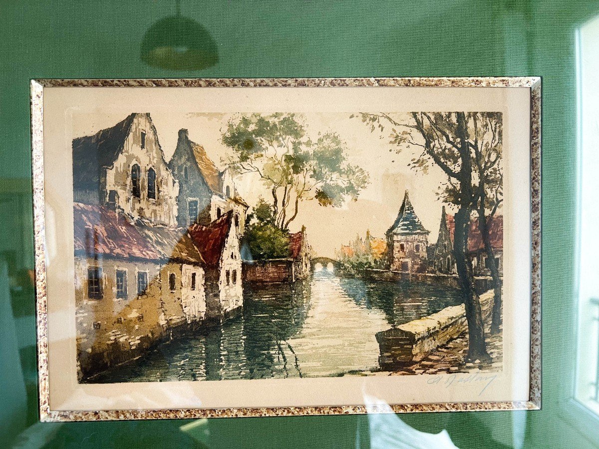 Pretty Lithograph Early 20th Century Flemish Style-photo-3