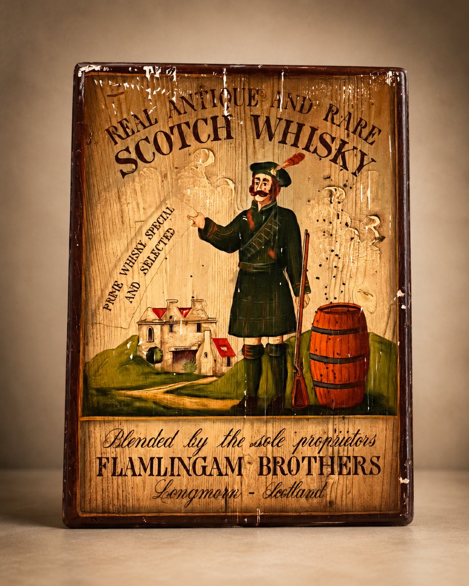 Plaque publicitaire ancienne en bois – Scotch Whisky – style pub écossais