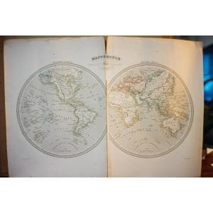 Antique Engraving From Grenier 1840 - World Map By Dufour