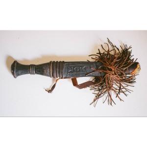 Africa Mandingo Knife, The Leather Sheath Decorated With Drawings And Its Leather Straps