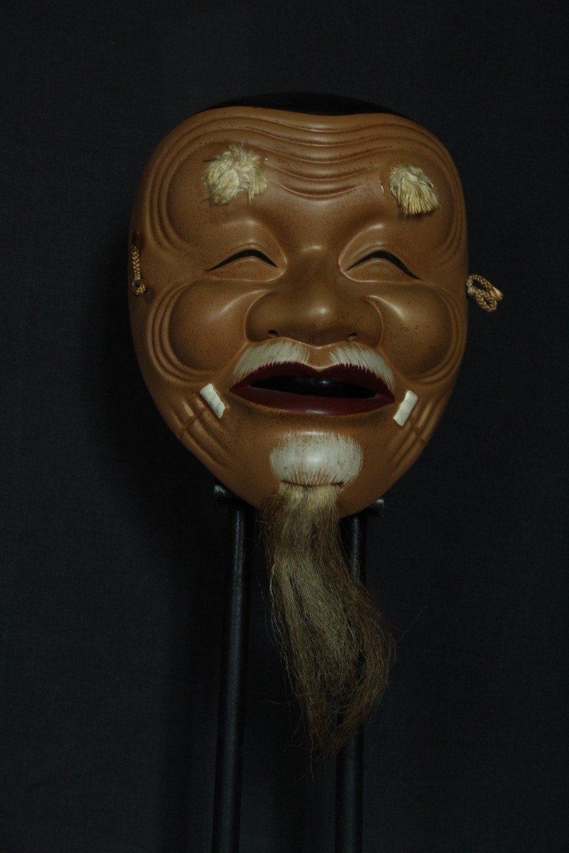 Japanese Vintage Mask, Okina Old Man, Noh Teather, Pottery From Osaka-photo-2