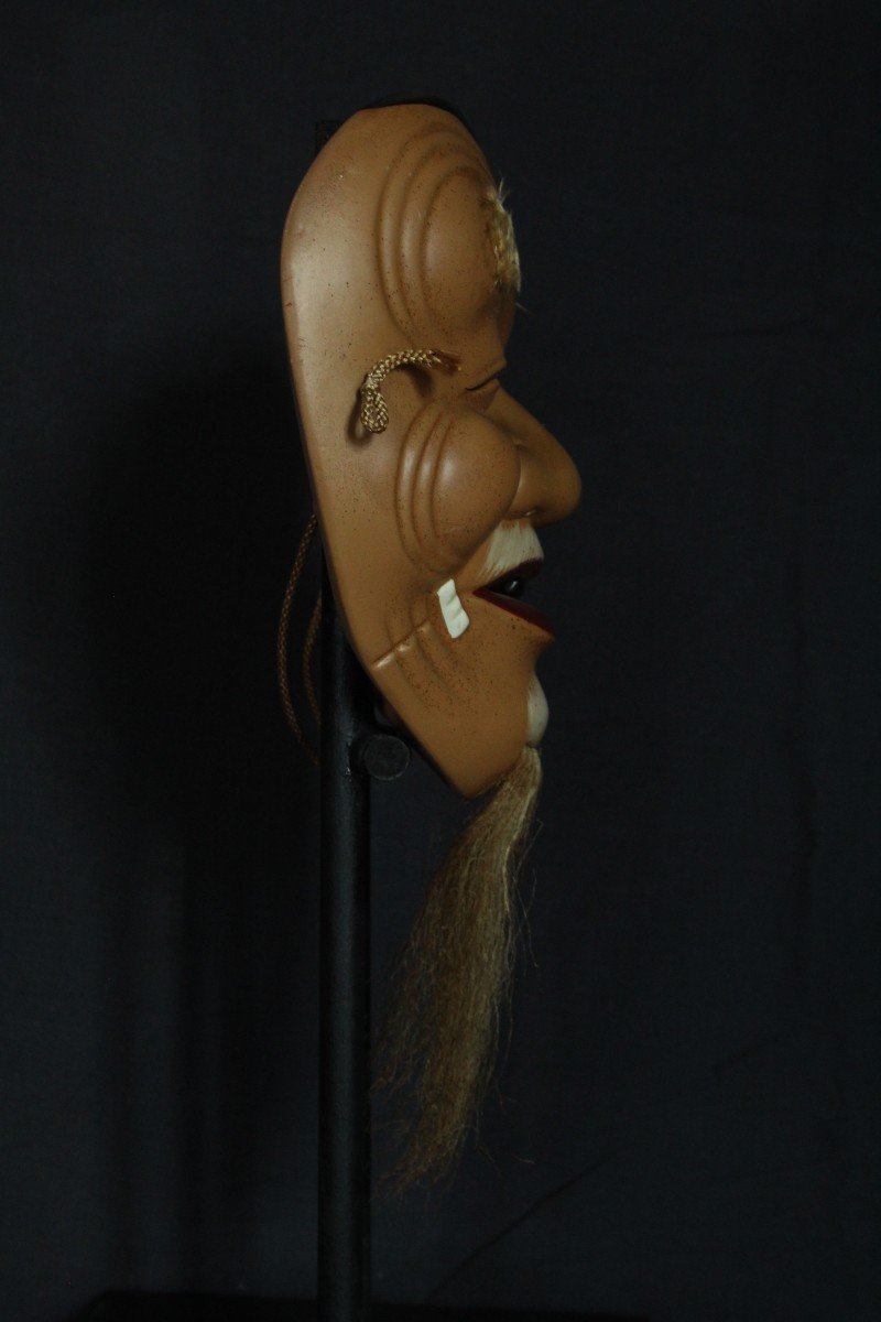 Japanese Vintage Mask, Okina Old Man, Noh Teather, Pottery From Osaka-photo-3