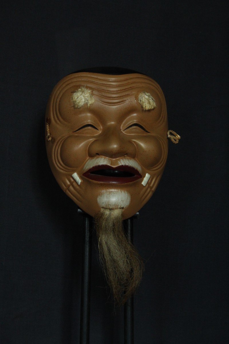 Masque Vintage Japonais, Vieil Homme Okina, Teather Noh, Poterie d'Osaka-photo-1