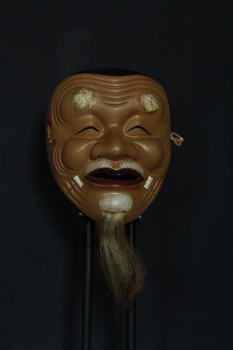 Japanese Vintage Mask, Okina Old Man, Noh Teather, Pottery From Osaka-photo-1