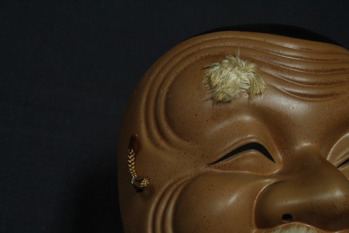Japanese Vintage Mask, Okina Old Man, Noh Teather, Pottery From Osaka-photo-2
