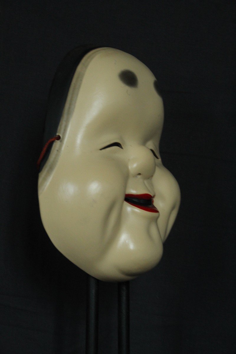 Japanese Vintage Mask, Kagura Okame (お亀), Noh Teather, Pottery From Osaka-photo-2