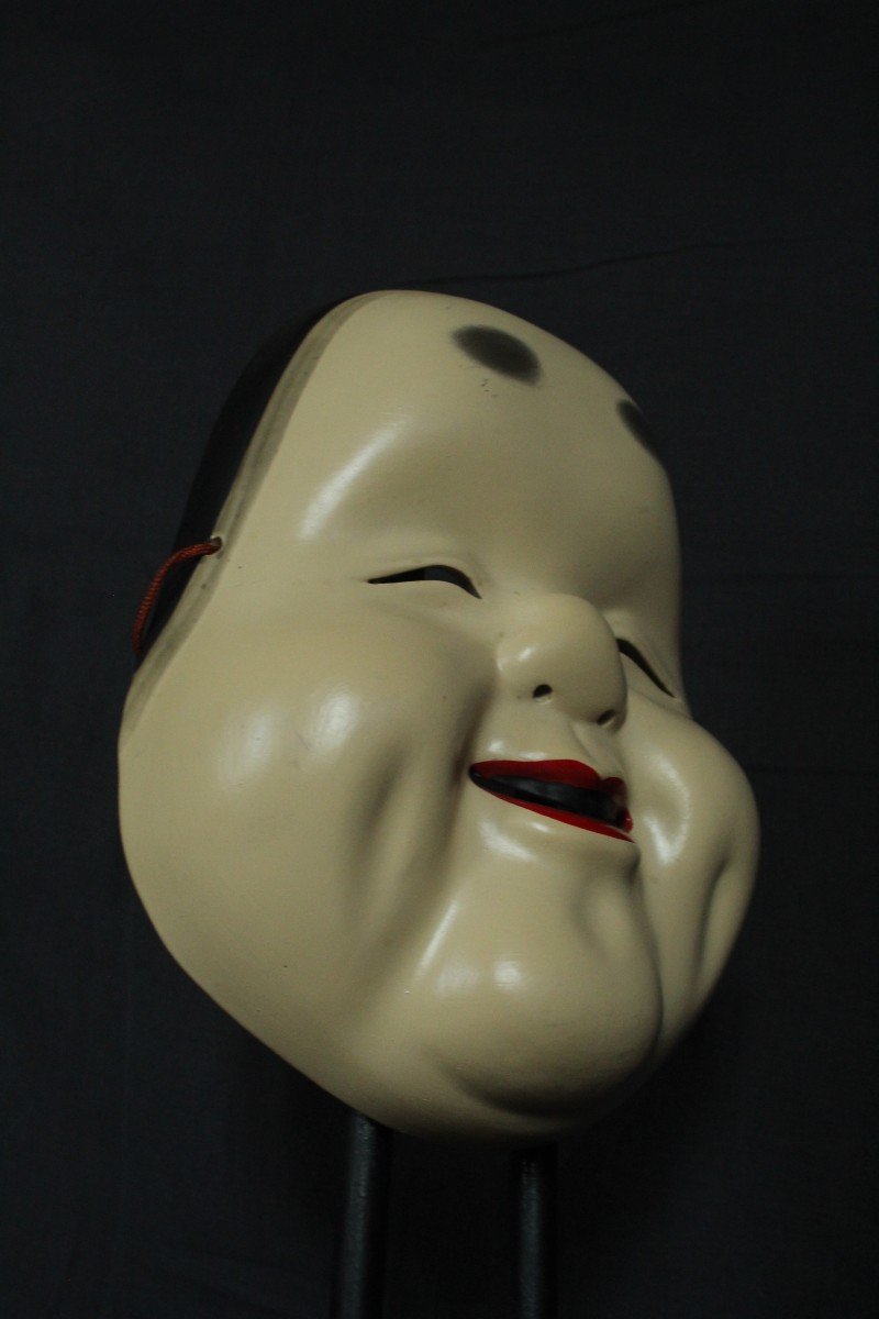 Japanese Vintage Mask, Kagura Okame (お亀), Noh Teather, Pottery From Osaka-photo-3