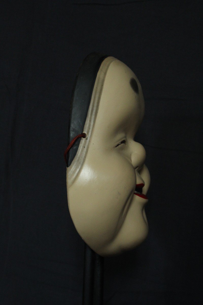 Japanese Vintage Mask, Kagura Okame (お亀), Noh Teather, Pottery From Osaka-photo-4