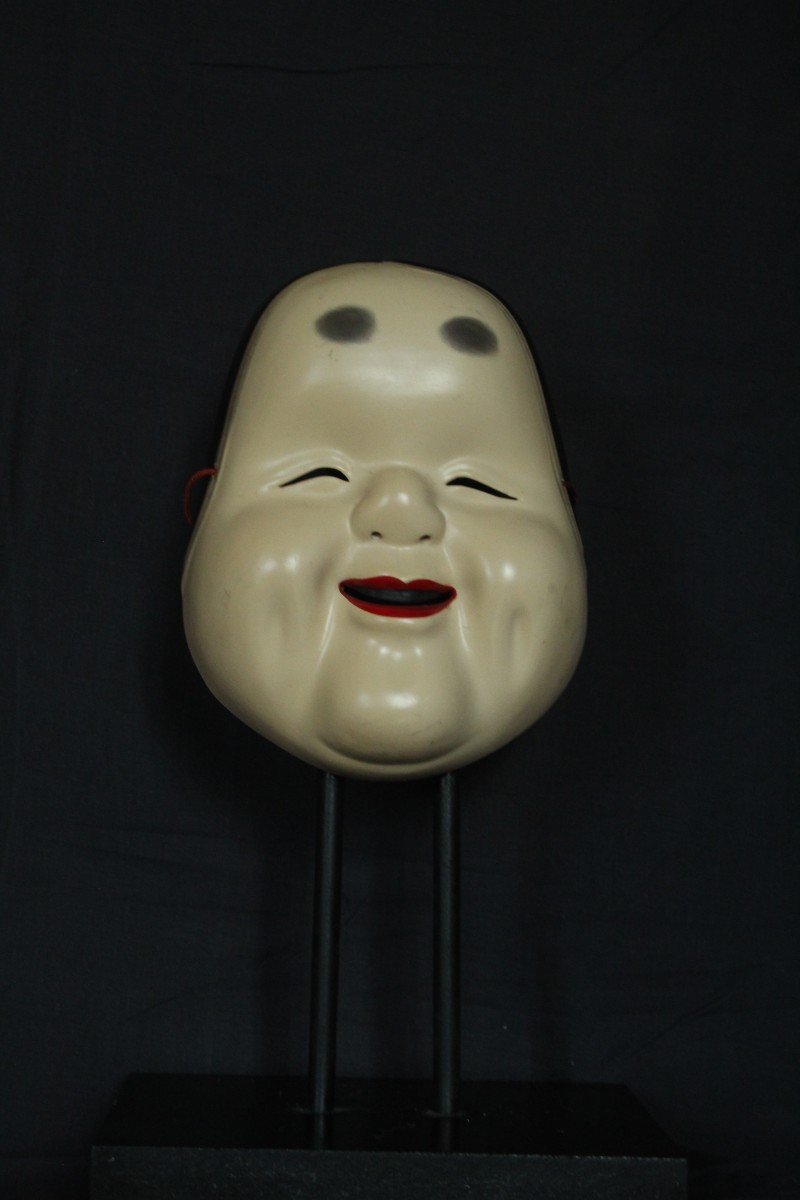 Japanese Vintage Mask, Kagura Okame (お亀), Noh Teather, Pottery From Osaka-photo-1