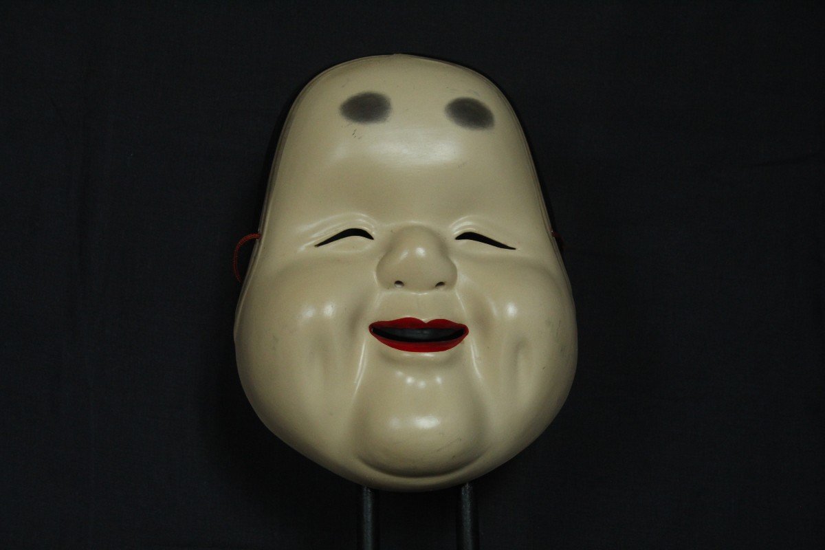 Japanese Vintage Mask, Kagura Okame (お亀), Noh Teather, Pottery From Osaka