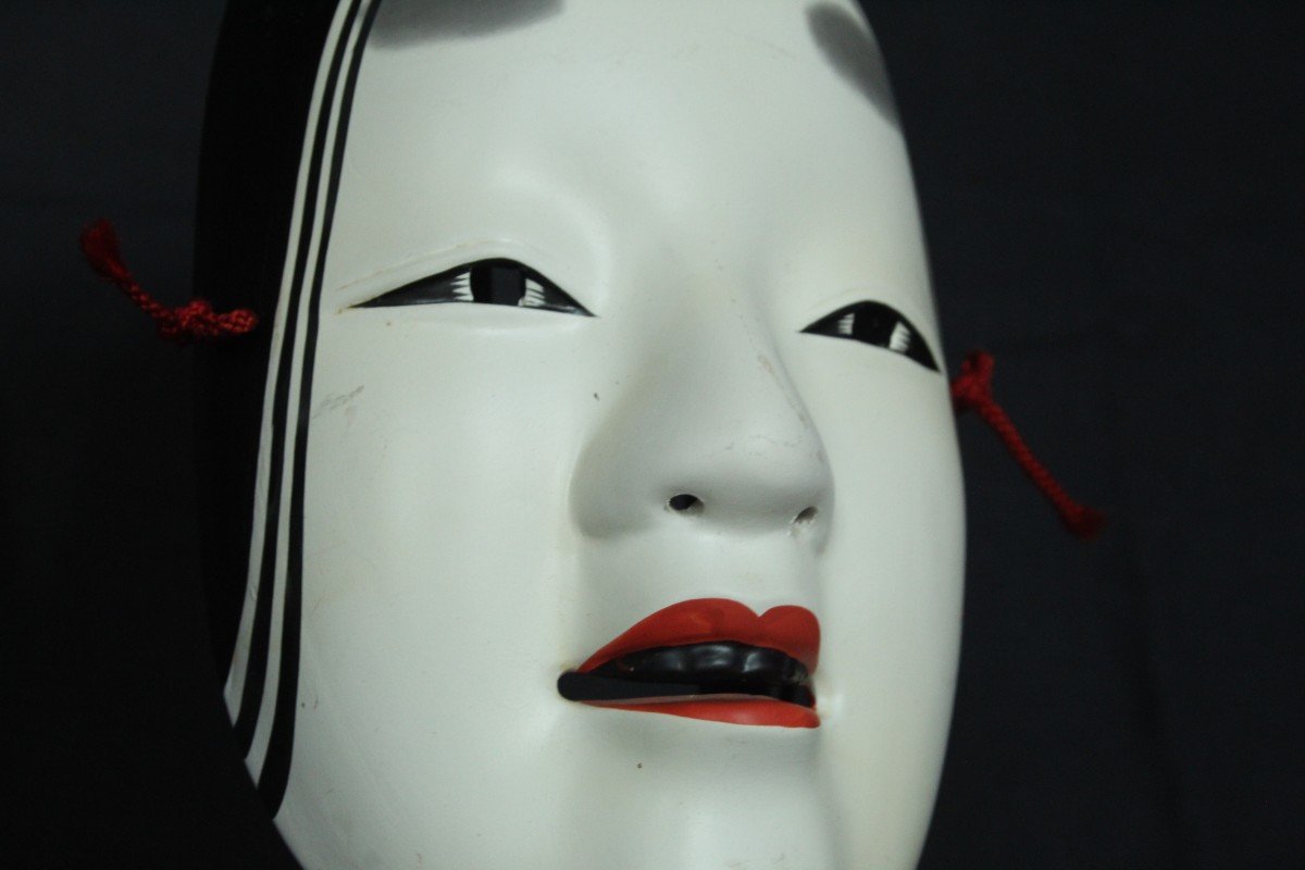 Masque Japonais, Onna 若女, Teather Noh Vintage, Poterie d'Osaka-photo-2