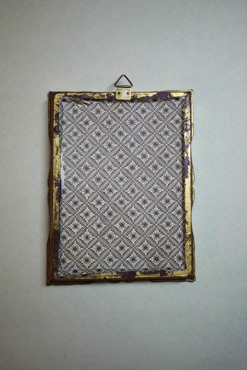 Original Antique Print With Golden Frame, Engraving Fragment, 18th Century-photo-2