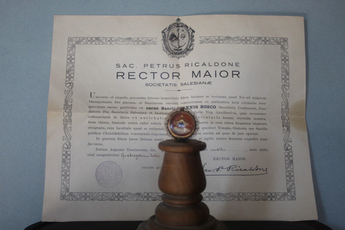 Paire De Reliques De Don Bosco, Reliquaire Certifié Ex Carne Et Ex Indumentis-photo-1