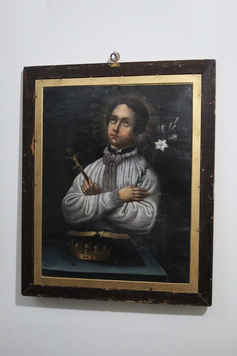 Double-sided Painting Of The Virgin And Saint Aloysius Gonzaga, Czech School, Ca. 18th Century-photo-2