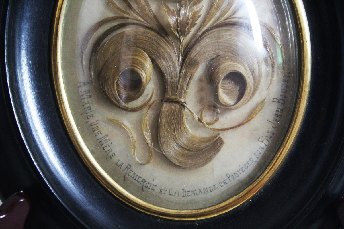 Victorian Mourning Relic Made Of Worked Hair-photo-3