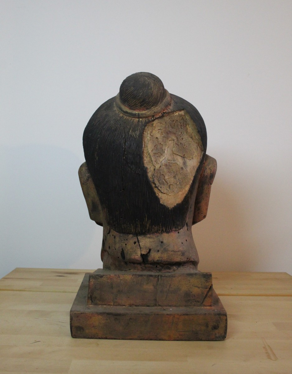 Wooden Head Of King Jayavarman VII - Cambodia-photo-1