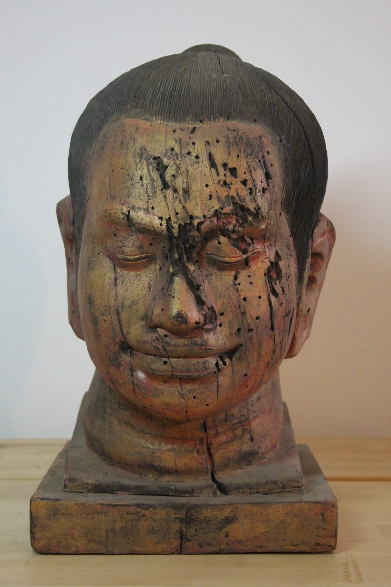 Wooden Head Of King Jayavarman VII - Cambodia-photo-3