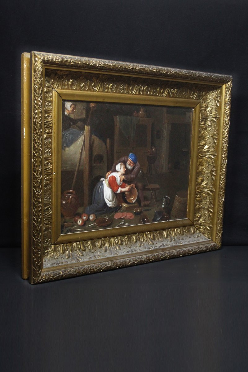 École flamande, intérieur de cuisine avec personnages-photo-2