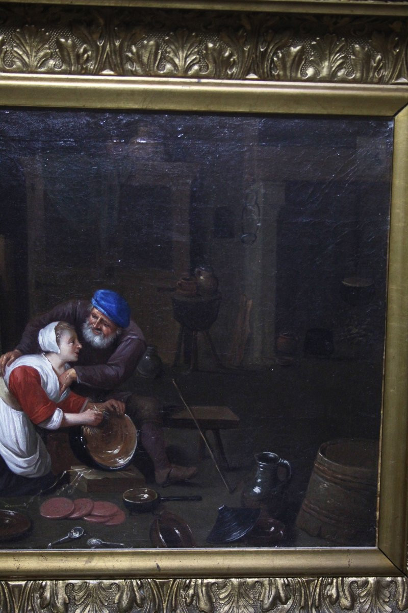 École flamande, intérieur de cuisine avec personnages-photo-2