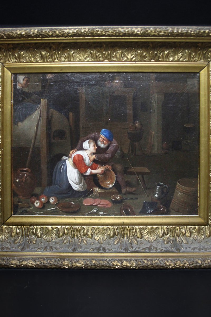 École flamande, intérieur de cuisine avec personnages-photo-3