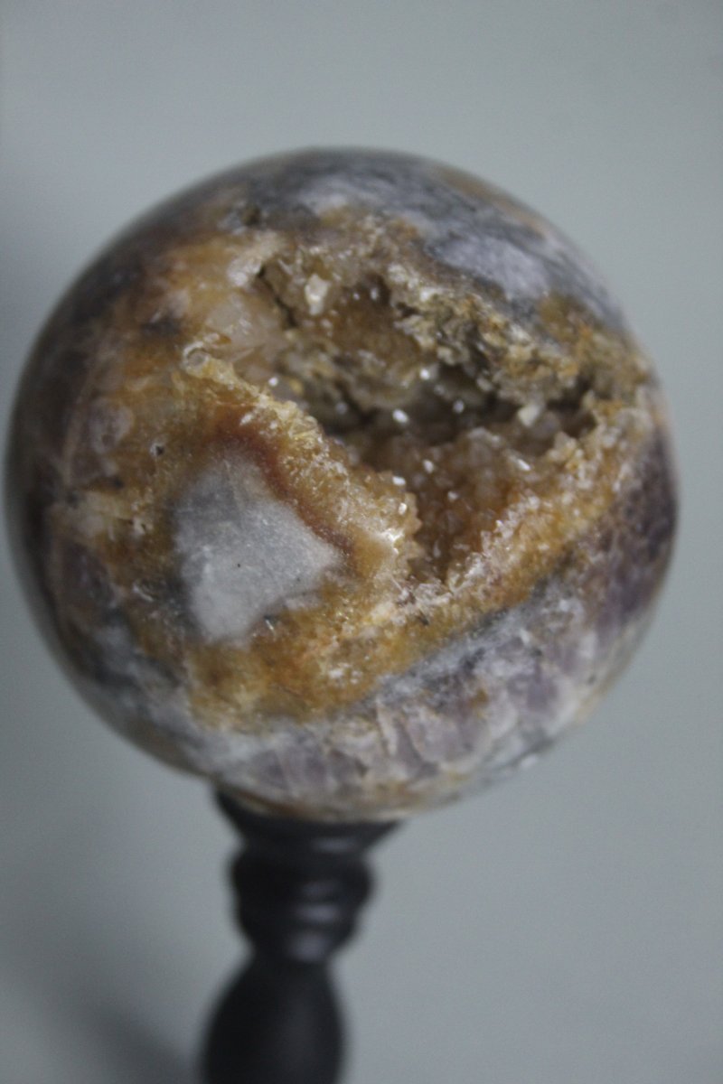 Paire de sphères en quartz, agate et améthyste sur socles personnalisés-photo-2