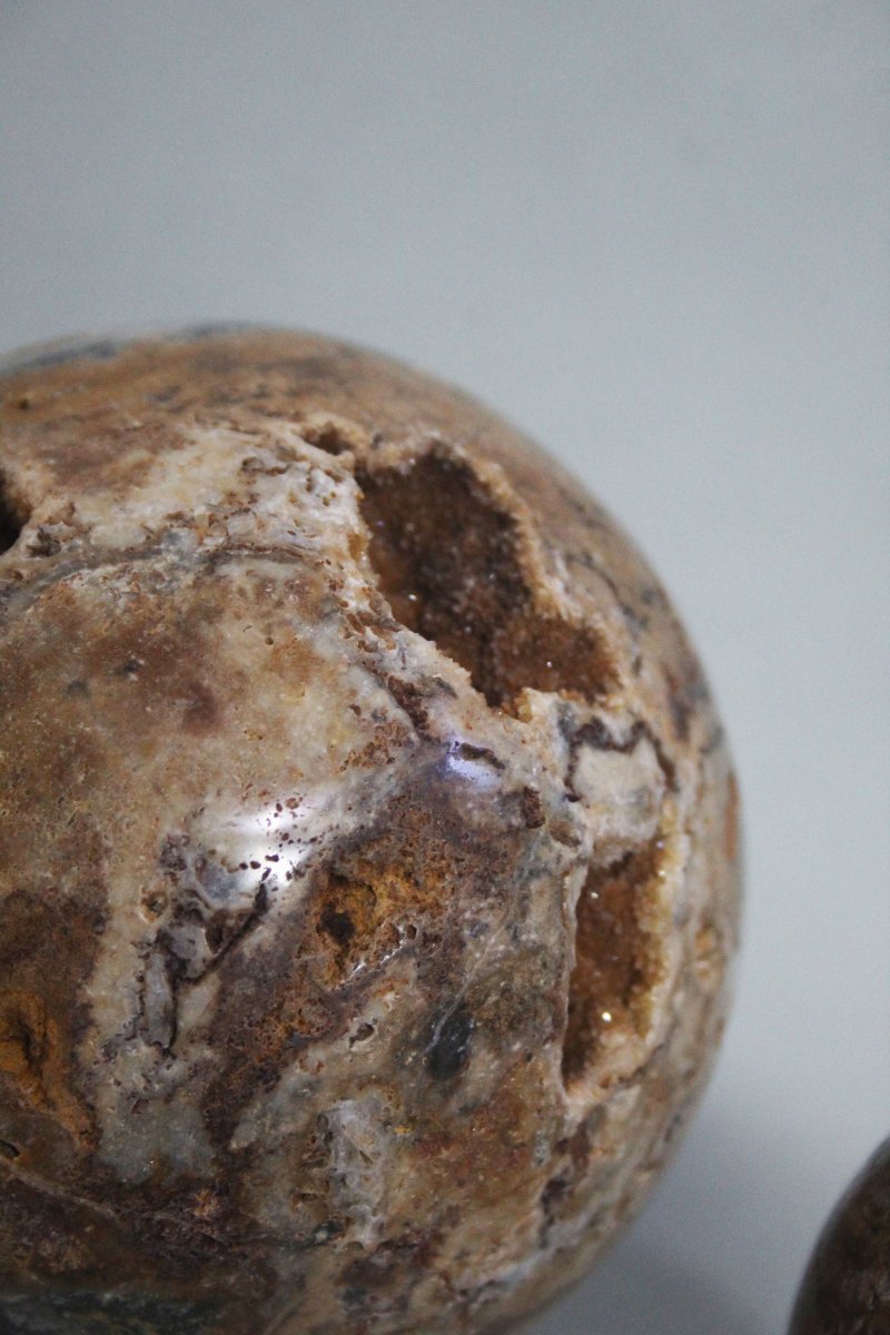 Paire de sphères en quartz, agate et améthyste sur socles personnalisés-photo-4